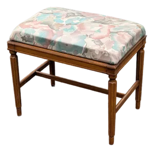 Vintage Georgian Style Mahogany Vanity Bench, Floral Upholstered Dressing Stool, Spindle Leg Accent Chair, Bedroom Seating, Antique Stool