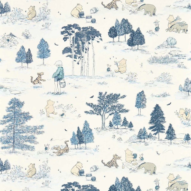 Sanderson Winnie the Pooh Wallpaper in Bonbon Blue - a Sample For Sale