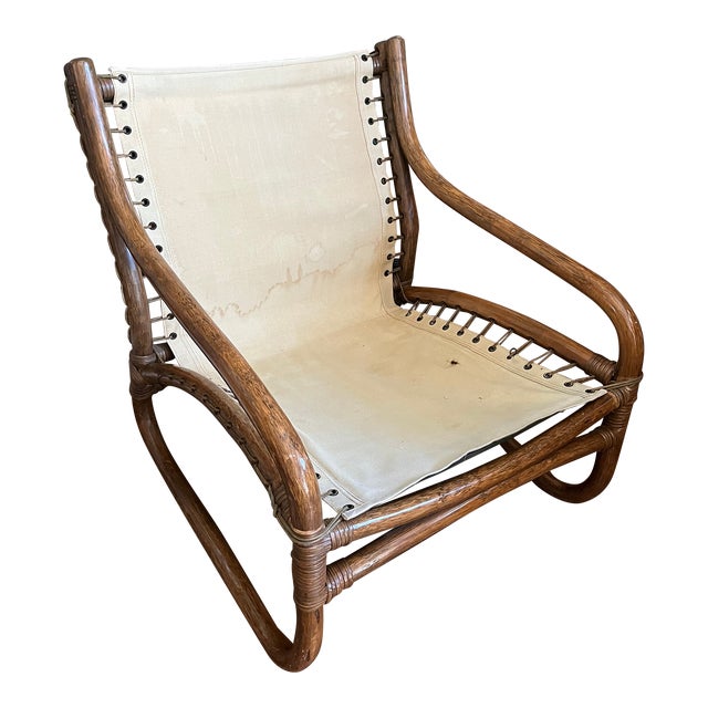 1960s Mid Century Bent Wood Chair With Laced Canvas Seat For Sale