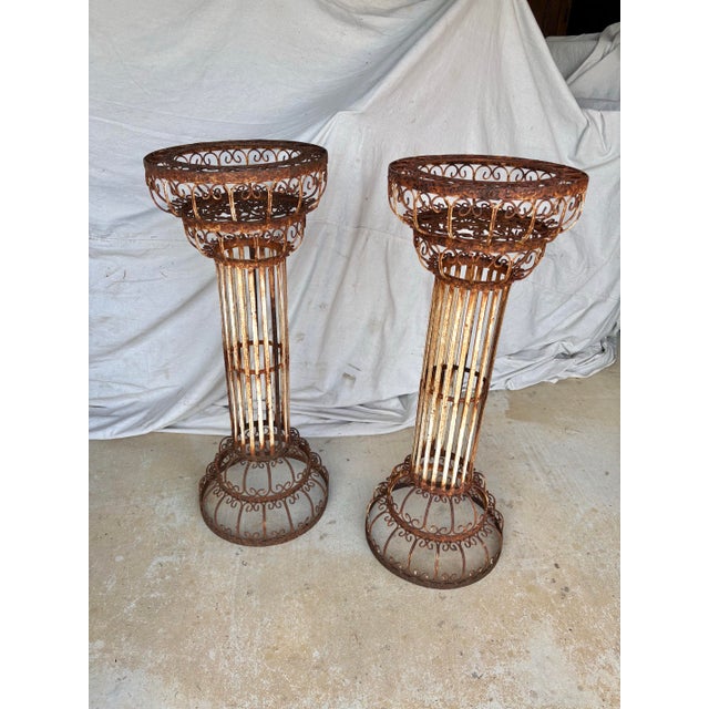 Mid 20th Century French Style Iron Scrollwork Plant Stands - A Pair For Sale - Image 4 of 12