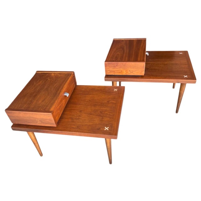 Mid-Century American of Martinsville Walnut Nightstands With Floating Drawer- A Pair For Sale - Image 17 of 17