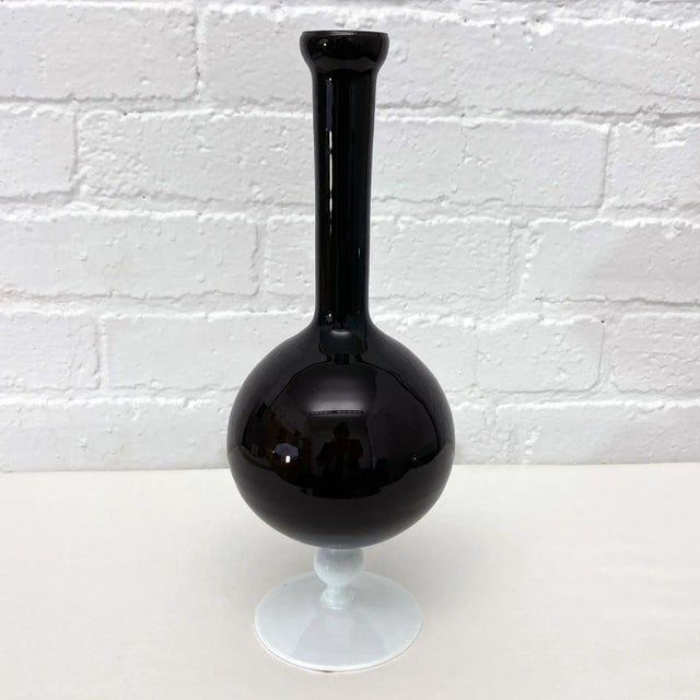 Black 1960s Vintage Black / White Italian Cased Narrow Neck Vase Empoli Cased Glass For Sale - Image 8 of 8