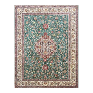 Antique Persian Tabriz Wool 9x12 Green & Ivory Handmade Area Rug #1143223 For Sale