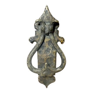 Antique Arts and Crafts Solid Heavy Bronze Hammered Front Door Knocker For Sale