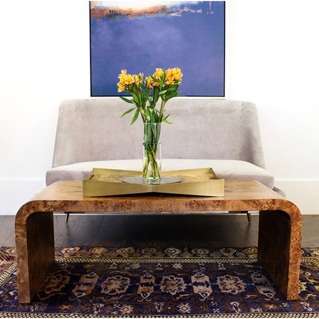 Mid-Century Modern Matthew Izzo Home Newbury Dark Burlwood Waterfall Edge Coffee Table For Sale - Image 3 of 5