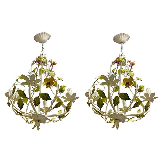 Floral Chandeliers in Metal, 1960s, Set of 2 For Sale - Image 10 of 10