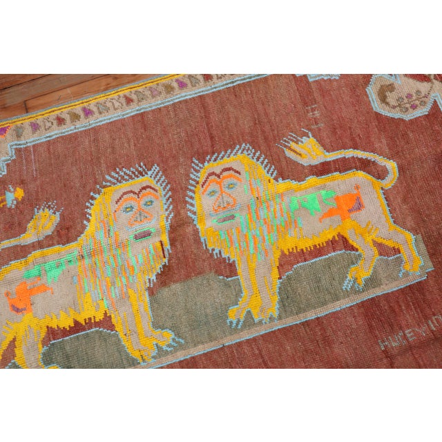 Mid 20th Century Colorful Lion Pictorial Turkish Accent Rug For Sale - Image 4 of 18