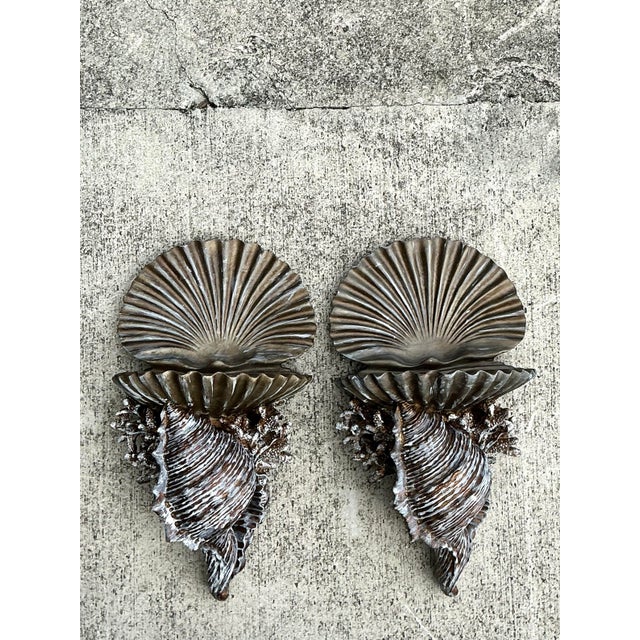Silver Vintage Silvered Clam Shell Brackets - A Pair For Sale - Image 8 of 12