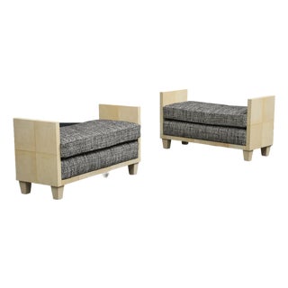 Parchment Benches Inspired by Jean Michel Frank, Mid-Century Modern Style For Sale