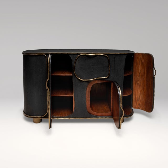 2020s Buffet in Black Shagreen With Bronze Patina Brass Detail by R&y Augousti For Sale - Image 5 of 9