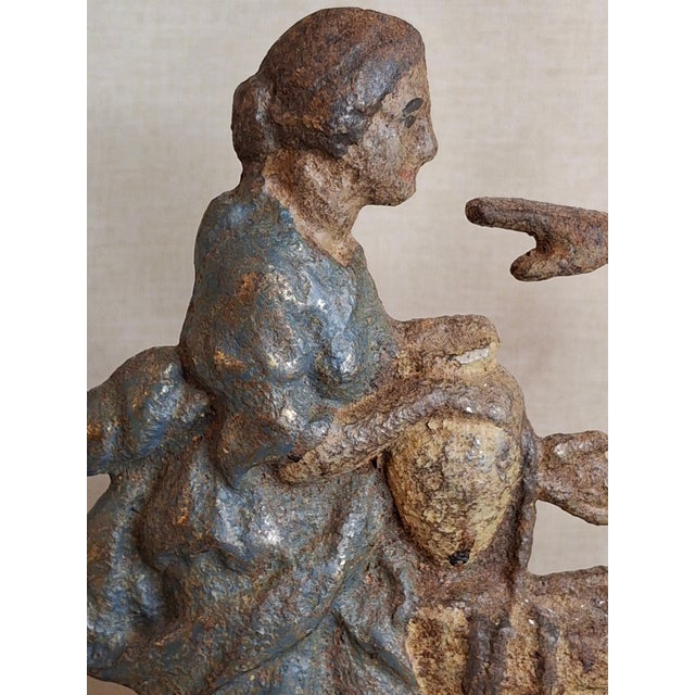 Antique Cast Iron "Rebecca at the Well" Biblical Figural Doorstop – Original Paint, C. 1890 For Sale - Image 15 of 16