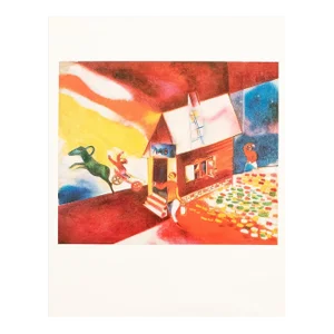 1972 After Marc Chagall "Burning House La Maison Brule", Full-Color Parisian Print