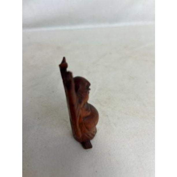 Brown 1960s Small Carved Wooden Happy Buddha For Sale - Image 8 of 9