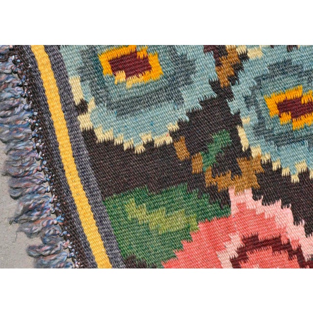 Textile Caucasian Rug Hand Woven Moldova Kilim Bessarabian Floral Area Rug Goblen Rug - 5′3″ X 6′10″ For Sale - Image 7 of 9