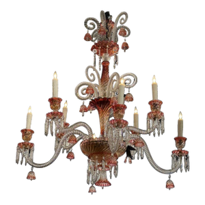 1900s Baccarat Rose Tiente Swirl Glass 8 Light Chandelier, Unsigned