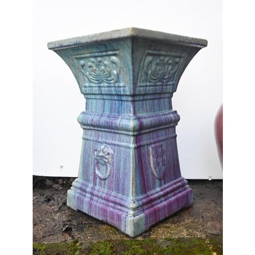 Italian Deruta Lion Mask Garden Pedestals in Glazed Ceramic, Set of 2 For Sale - Image 5 of 8