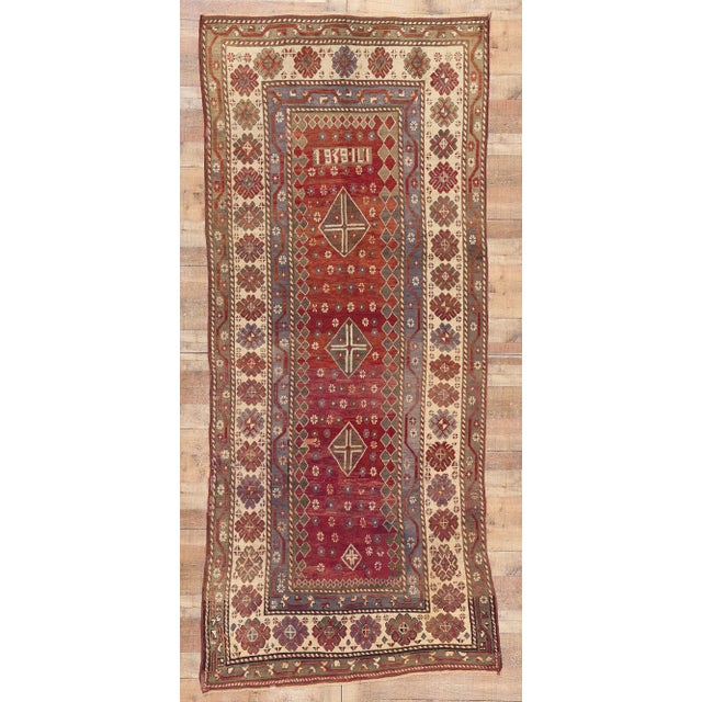 Early 20th Century Antique Caucasian Tribal Kurdish Rug 04'07 X 11'00 For Sale - Image 9 of 9