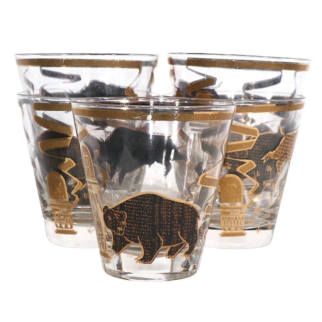 Glass 5 Mid Century Bull and Bear Low Ball Glasses by Hammacher Schlemmer For Sale - Image 7 of 9