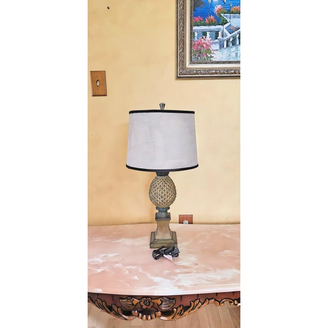 Hollywood Regency Pineapple Table Lamp With Custom Shade For Sale - Image 4 of 7
