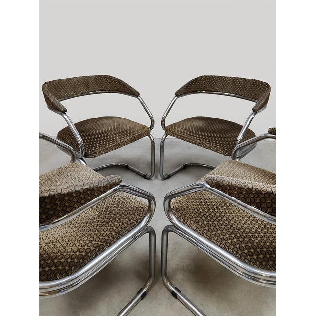 1970s Vintage Italian Chrome Tubular Dining Chairs in the style of Giotto Stoppino, 1970s For Sale - Image 5 of 7