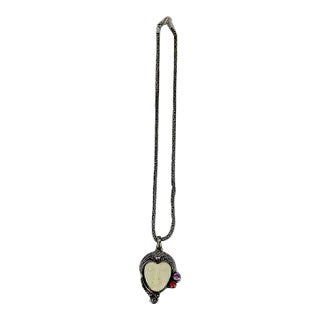 Mid 20th Century Large Sajen Sterling Bone Gemstone Goddess on Woven Sterling Chain Necklace For Sale