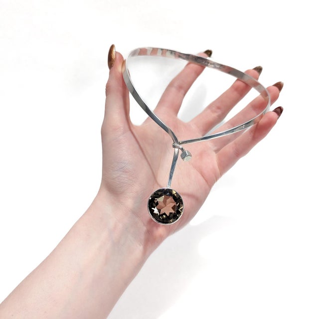 Scandinavian Mid-Century Silver & Smoky Topaz Choker Necklace by Gert Thysell For Sale - Image 12 of 12