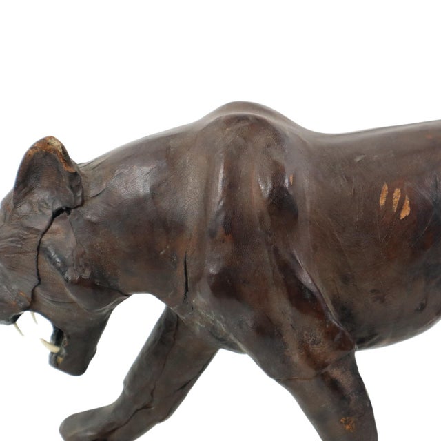 Brown Mid-Century Leather & Papier-Mâché Panther Sculpture, 1940s For Sale - Image 8 of 12