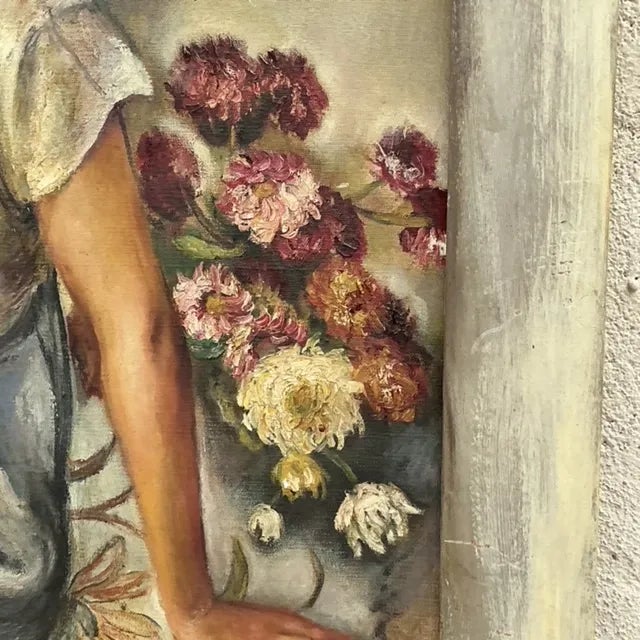 Vintage Boho Original Oil Portrait Painting on Canvas For Sale - Image 10 of 10