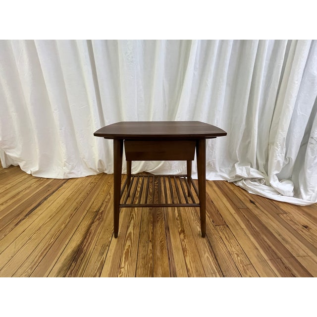 Pair of Mid-Century Style Modern Walnut End Tables With Slatted Shelves For Sale - Image 4 of 5