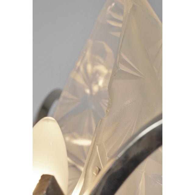Degue French Art Deco Multi-Light Chandelier 1930s - Frosted Glass & Nickeled Bronze For Sale - Image 10 of 14