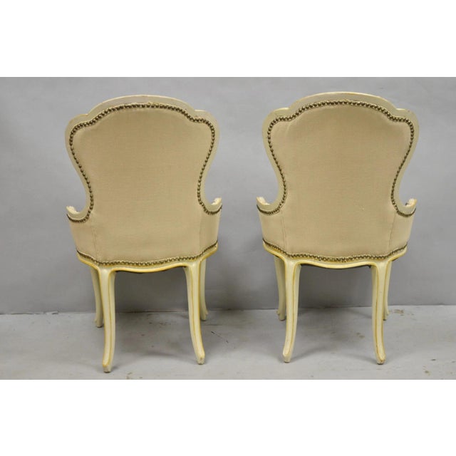 Vintage French Louis XV Style Cream & Pink Painted Boudoir Slipper Chair - Pair For Sale - Image 12 of 14