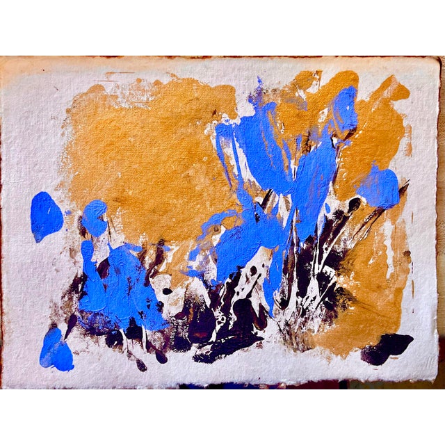 Paper Contemporary Modern Abstract Monotype Black & Cerulean Blue by C.Carrillo For Sale - Image 7 of 7