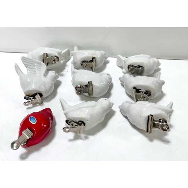Ceramic Vintage Ceramic Clip-on Bird Ornaments – Mid Century Tree Decorations, Set of 9 For Sale - Image 7 of 7