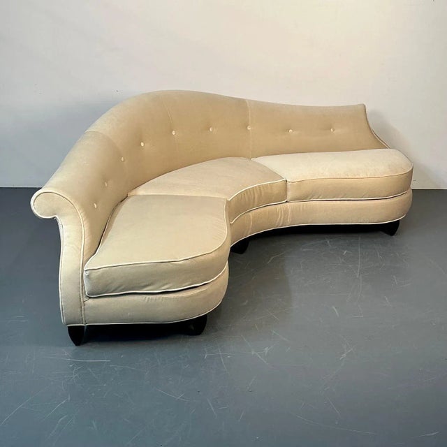 Wood Mid-Century Modern Style Curved Sofa / Settee by Christopher Guy, Velvet For Sale - Image 7 of 13