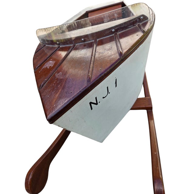 Vintage Folk Art Speedboat Mahogany Runabout Boat Rocking Horse Chris Craft Style For Sale - Image 4 of 18