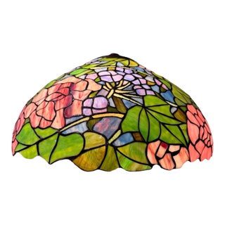 Vintage Tiffany-Style Stained Glass Large Lampshade For Sale