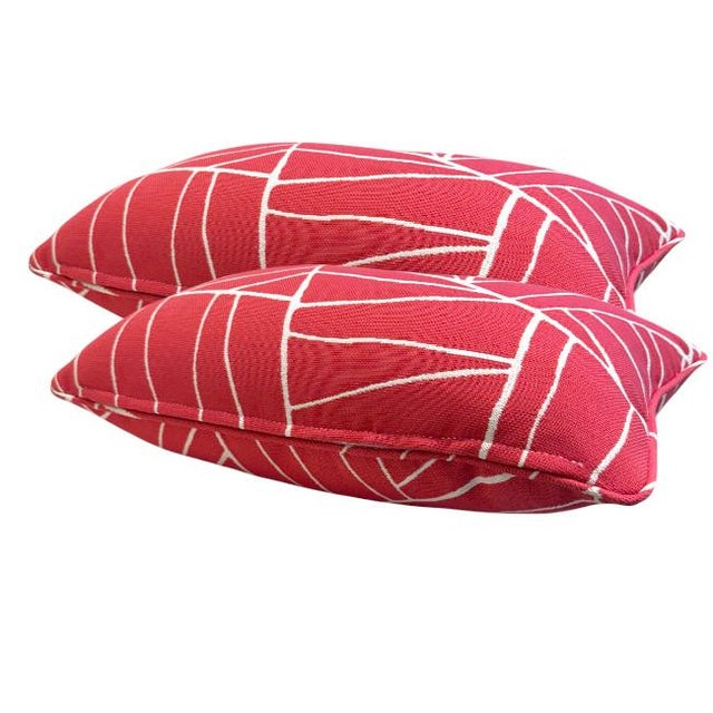 Pair of Thibaut Geometric Pink & White Lumbar Pillows For Sale - Image 4 of 7
