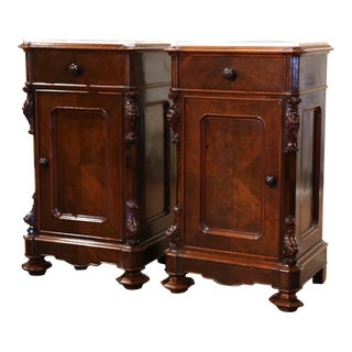 Pair of 19th Century French Louis Philippe Marble Top Rosewood Nightstands For Sale