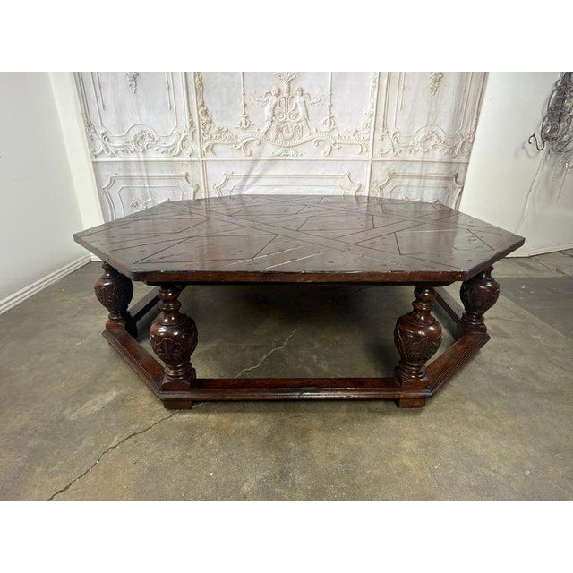 Monumental Octagonal Baroque Coffee Table With Parquetry Top For Sale - Image 13 of 15
