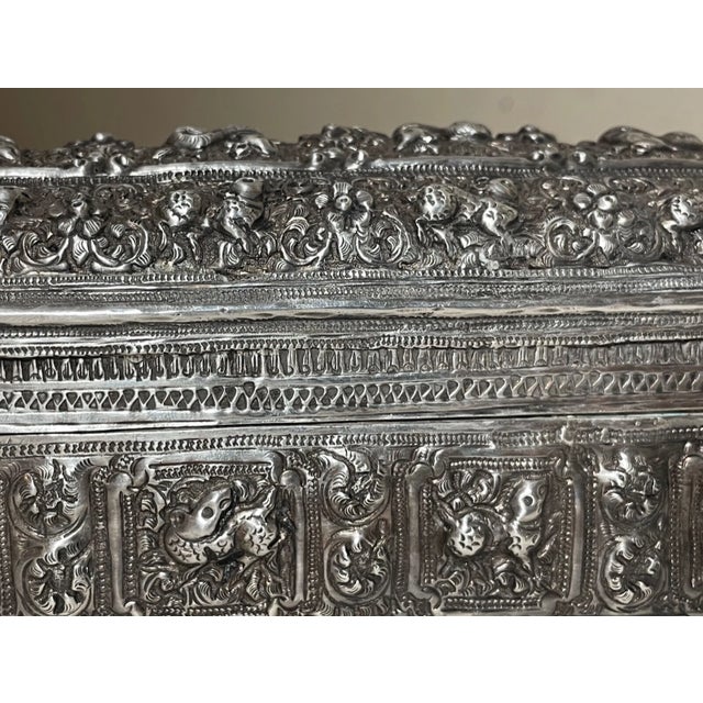 Metal Antique 19th Century Sterling Silver Indian Repousse Tooled Betel Casket Box Jar For Sale - Image 7 of 18
