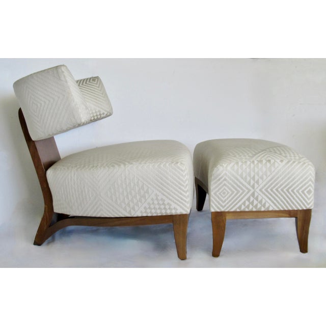 C2010 Donghia Walnut "Egos," Klismos-Style Lounge Chair & Ottoman With Donghia "Nomad," Jacquard Textile -Set For Sale - Image 11 of 18