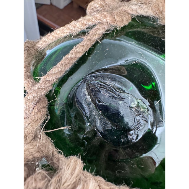 Green Vintage Green Glass Fishing Float in Jute Rope Netting For Sale - Image 8 of 12