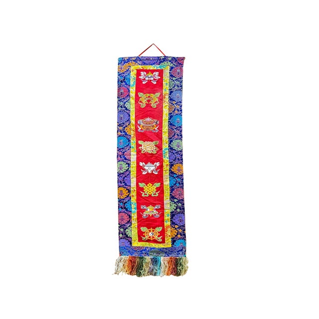 Asian Vintage Tibetan Style Treasure Symbol Wall Hanging Tapestry Fabric Art For Sale - Image 3 of 14
