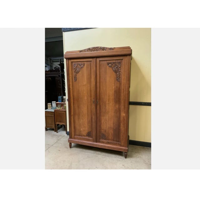 Wood Antique Wardrobe in Oak, 1930s For Sale - Image 7 of 7
