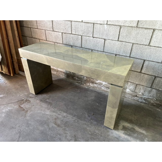 Modern Faux Parchment Console by Sally Sirkin Lewis for J. Robert Scott A refined modern console designed by Sally Sirkin...