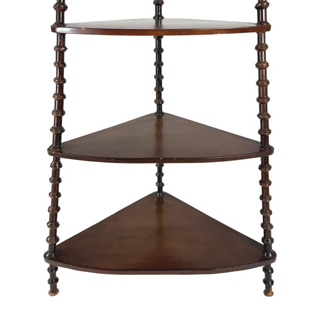 Antique 1900s Victorian 5-Tier Wooden Spool Corner Shelf W/ Eye-Screw Hooks for Hanging - 46" H Folk Art Handmade Curio Shelving Display For Sale - Image 10 of 10