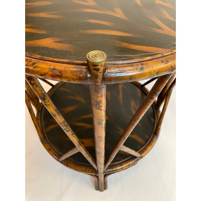 Late 20th Century Maitland-Smith Burnt Bamboo Two-Tier Side Table With Hand-Decorated Lacquer Top For Sale - Image 5 of 14