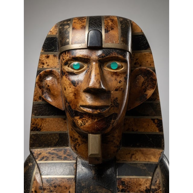 Hollywood Regency "Pair of Maitland-Smith Egyptian Revival Sphinx Pedestal Bases" For Sale - Image 3 of 7