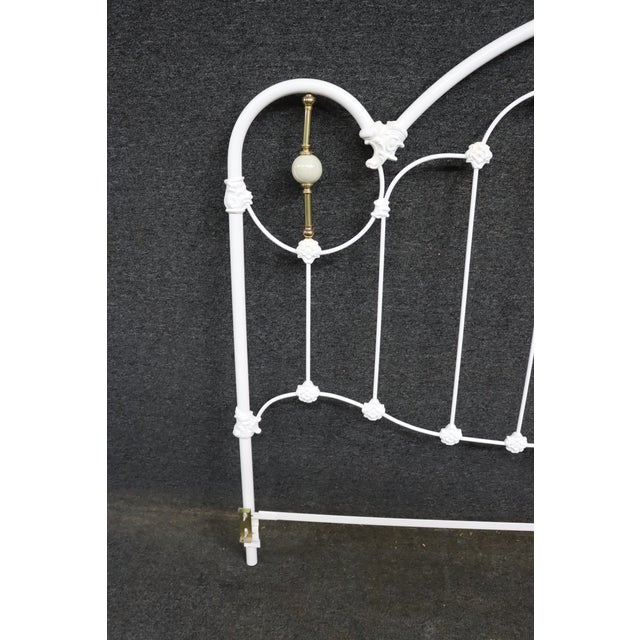 Late 20th Century Victorian Style White Iron and Brass Twin Bed Headboard For Sale - Image 5 of 13