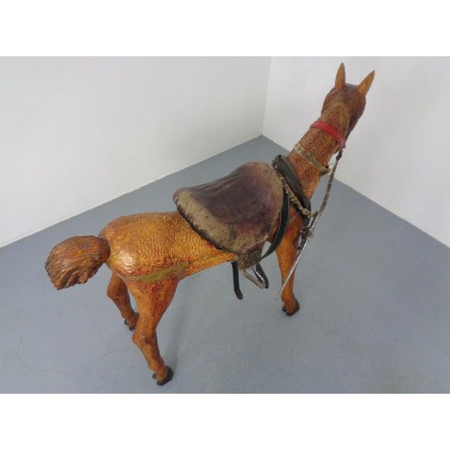 Large Wooden Horse with Leather Saddle, 1900 For Sale - Image 17 of 18